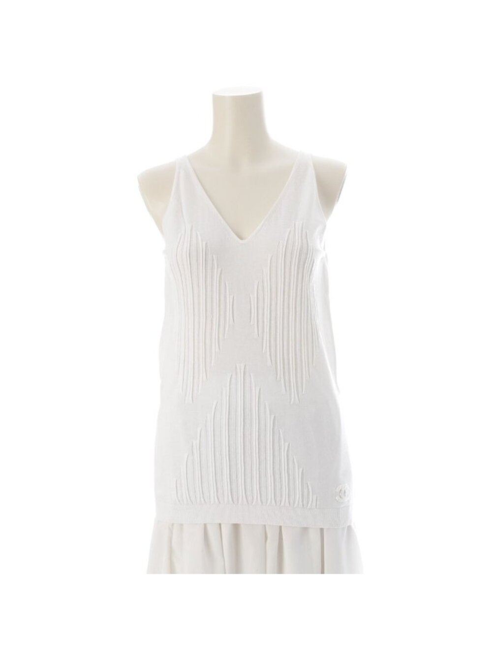 Chanel Cotton CC Logo V-neck Tank Top White 38